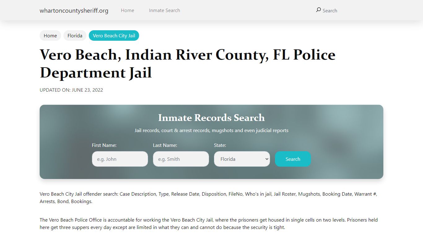 Vero Beach, FL City Jail Inmates, Arrests